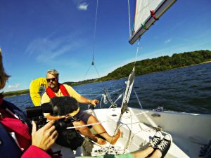 The crew - Carl & Jenny filming onboard